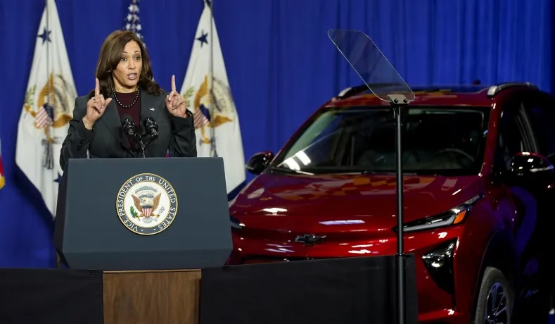 Kamala Harris addresses electric vehicle policies during Michigan campaign stop